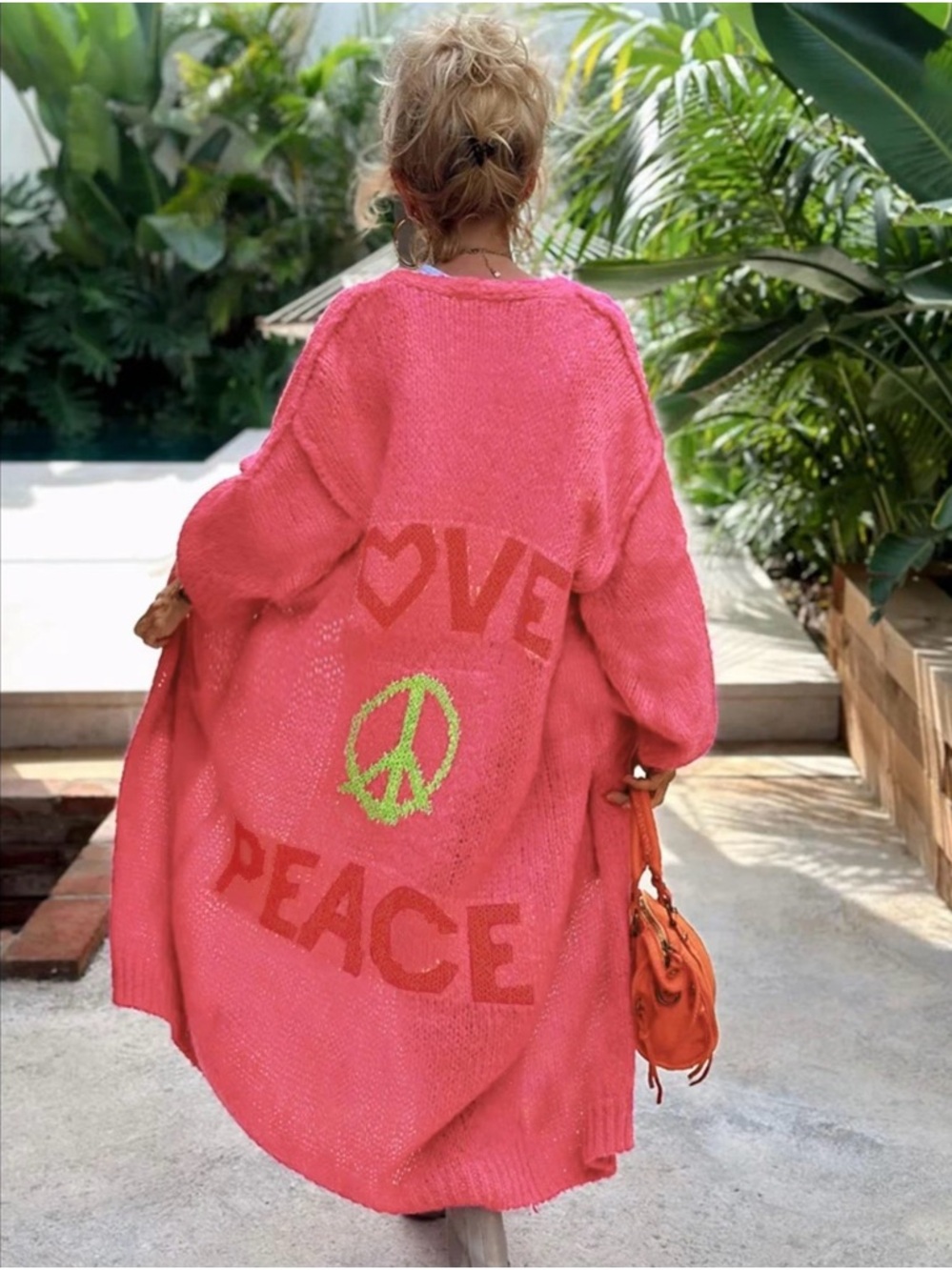 Pink 'LOVE PEACE' Open Cardigan with Neon Peace Sign! Nice! 😉